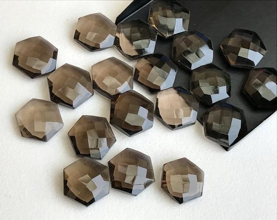 14-15mm Smoky Quartz Hexagon Shape Gemstones, Smoky Quartz Faceted Both Side Cut, Smoky Quartz For Jewelry (5pcs To 10pcs Options) - Gs3312