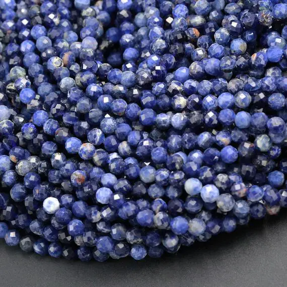 High Quality Natural Blue Sodalite 4mm 5mm 6mm Faceted Round Beads 15.5" Strand