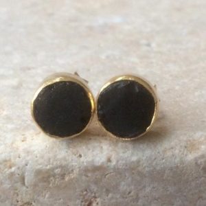 Shop Spinel Earrings! Raw Stone Studs, Black Spinel Gold Vermeil Stud Earrings, Black Stone Earrings, Mothers Day Gift | Natural genuine Spinel earrings. Buy crystal jewelry, handmade handcrafted artisan jewelry for women.  Unique handmade gift ideas. #jewelry #beadedearrings #beadedjewelry #gift #shopping #handmadejewelry #fashion #style #product #earrings #affiliate #ad