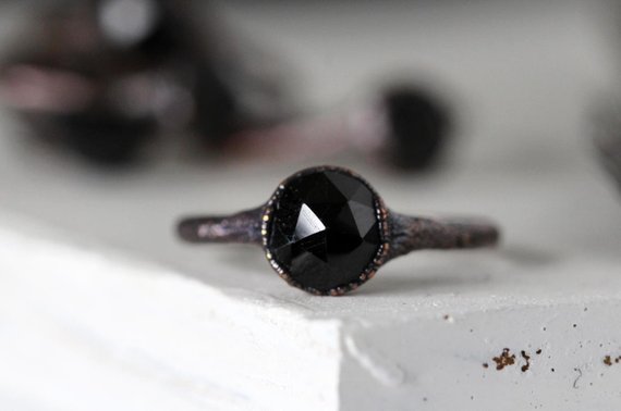 Black Spinel Ring - Faceted Stone - Black Crystal Promise Ring