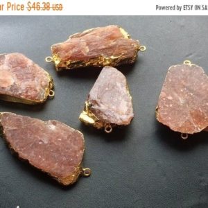 Shop Sunstone Chip & Nugget Beads! 35-50mm Raw Sunstone Connectors, Sunstone Gold Connectors, 1 Pc Huge Rough Sunstone Gemstone Double Loop Connector – GODP393 | Natural genuine chip Sunstone beads for beading and jewelry making.  #jewelry #beads #beadedjewelry #diyjewelry #jewelrymaking #beadstore #beading #affiliate #ad