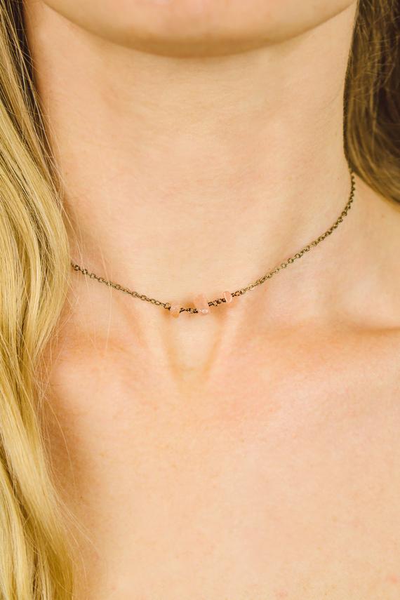 Sunstone Choker Necklace. Sunstone Necklace. Sunstone Jewellery. Orange/brown Crystal Choker. Orange Crystal Jewelry. Beaded Boho Choker.