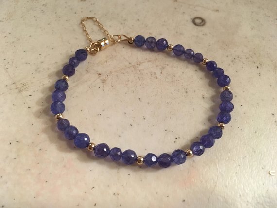 Tanzanite Bracelet - 14k Gold Jewelry - Purple Gemstone Jewellery - December Birthstone - Beaded