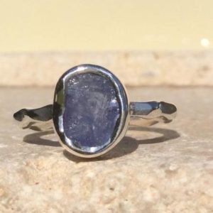 Shop Tanzanite Rings! Raw Tanzanite Silver Ring, Blue Raw Stone Ring, Rough Gemstone Ring, Natural Gemstone Silver Ring | Natural genuine Tanzanite rings, simple unique handcrafted gemstone rings. #rings #jewelry #shopping #gift #handmade #fashion #style #affiliate #ad