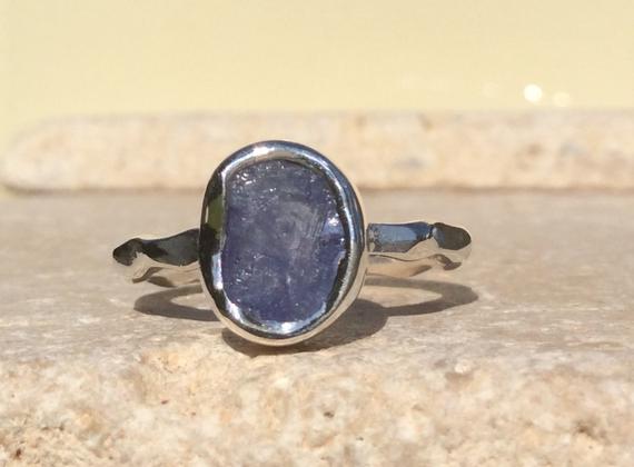 Raw Tanzanite Silver Ring, Blue Raw Stone Ring, Rough Gemstone Ring, Natural Gemstone Silver Ring