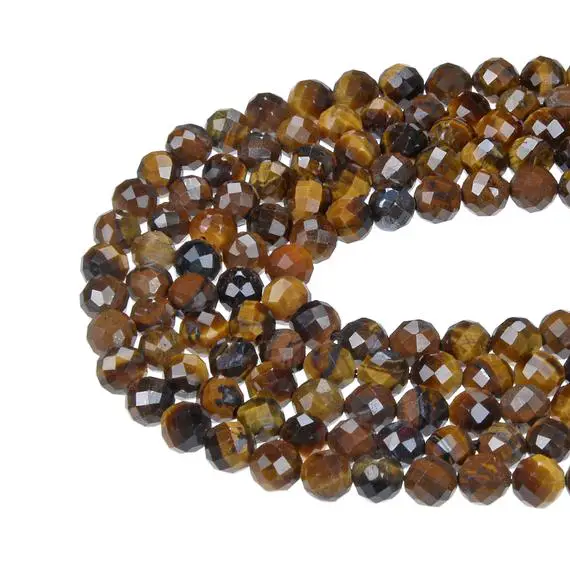 Yellow Tiger Eye Hard Cut Faceted Round Beads 2mm 3mm 4mm 15.5" Strand