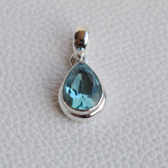 Natural Blue Topaz Pendant-handmade Silver Pendant-925 Sterling Silver Pendant-teardrop Blue Topaz Pendant-gift For Her-anniversary Pendant