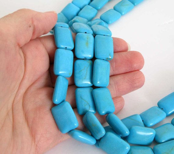 18mm Chalk Turquoise Rectangle Beads - 10 Beads - Blue Chalk Turquoise Beads - 7" Strand Turquoise Beads, Turq211
