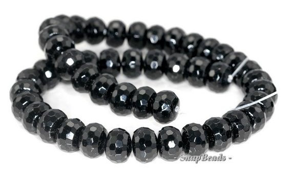 10x6mm Black Tourmaline Gemstone Faceted Rondelle Loose Beads 7.5 Inch Half Strand (90191392-b9-516)