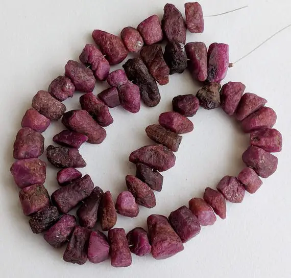 10-15mm Raw Ruby Stones, Natural Loose Raw Gemstone, Ruby Rough Beads, Ruby Nuggets, Raw Ruby For Jewelry (6.5in To 13in Options) - Pdg78