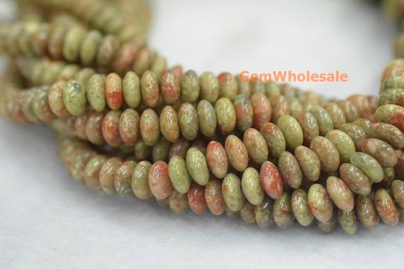 15.5" 8x4mm Natural Autumn Jasper Rondelle Beads, Natural Unakite Disc Beads, Autumn Jasper Roundel Beads, Green Red Stone Roundel Beads