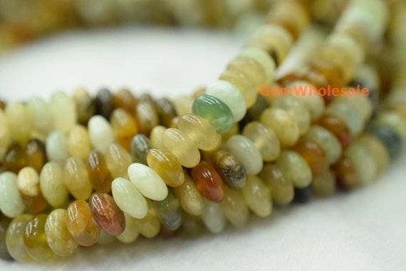 15.5" 5x8mm/6x10mm Natural Flower Jade Rondelle Beads, Natural Flower Jade Disc Beads, Flower Jade Roundel Beads Bgxo