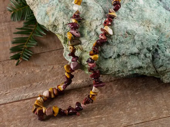 Mookaite Jasper Crystal Necklace - Chip Beads - Long Crystal Necklace, Beaded Necklace, Handmade Jewelry, E0791