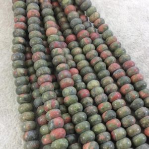 5mm x 8mm Glossy Finish Natural Green/Pink Unakite Rondelle Shaped Beads with 2.5mm Holes – 8" Strand (Approx. 39 Beads) – LARGE HOLE BEADS | Natural genuine rondelle Unakite beads for beading and jewelry making.  #jewelry #beads #beadedjewelry #diyjewelry #jewelrymaking #beadstore #beading #affiliate #ad