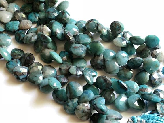 11-12mm Chrysocolla Heart Beads, Natural Chrysocolla Faceted Heart Beads, Chrysocolla Necklace, Chrysocolla Beads (4in To 8in Options) -aag5