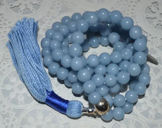 Celestial Angelite Anhydrite Mala Beads Necklace Anhydrite Crystals Raw Angelite Stone Necklace Angelite Pendant Jewelry Protection Crystals