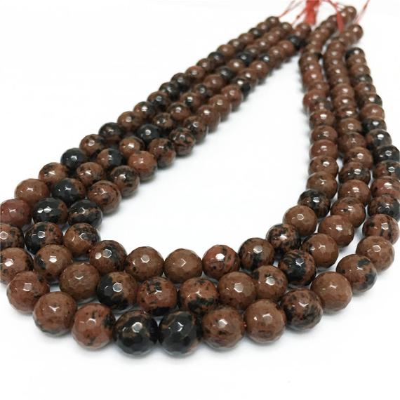 8mm Faceted Mahogany Obsidian Jasper Beads, Gemstone Beads, Wholesale Beads