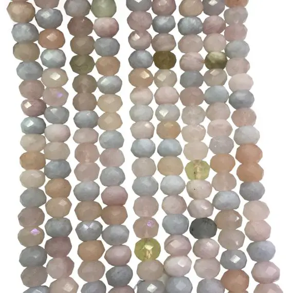 8x5mm Faceted Multicolor Morganite Rondelle Beads, Rondelle Stone Beads, Gemstone Beads