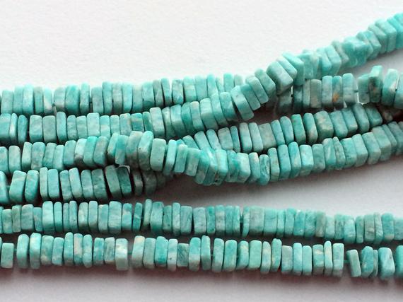 6mm Natural Amazonite Square Heishi Beads, Amazonite For Necklace, Sea Blue Amazonite Dish Heishi Beads (8in To 16in Options)