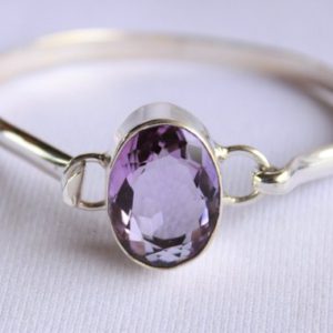 Natural Amethyst Bracelet-Handmade Bracelet-925 Sterling Silver Bracelet-Amethyst Cuff Bracelet-February Birthstone-Open and Close Bangle | Natural genuine Array jewelry. Buy crystal jewelry, handmade handcrafted artisan jewelry for women.  Unique handmade gift ideas. #jewelry #beadedjewelry #beadedjewelry #gift #shopping #handmadejewelry #fashion #style #product #jewelry #affiliate #ad