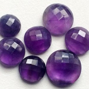 11-19mm Amethyst Cabochon Lot, Round Checker Cut, Faceted Amethyst, Loose Flat Back Amethyst 5 Pieces Amethyst For Jewelry – KS77 | Natural genuine stones & crystals in various shapes & sizes. Buy raw cut, tumbled, or polished gemstones for making jewelry or crystal healing energy vibration raising reiki stones. #crystals #gemstones #crystalhealing #crystalsandgemstones #energyhealing #affiliate #ad