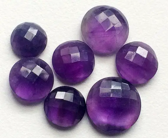 11-19mm Amethyst Cabochon Lot, Round Checker Cut, Faceted Amethyst, Loose Flat Back Amethyst 5 Pieces Amethyst For Jewelry - Ks77