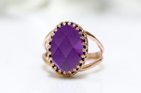 Rose Gold Ring · Amethyst Ring · Double Band Ring · Oval Ring · Gemstone Ring · Checkercut Ring · Faceted Stone Ring