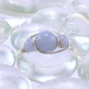 Shop Angelite Rings! Angelite Sterling Silver Bead Ring – Any Size | Natural genuine Angelite rings, simple unique handcrafted gemstone rings. #rings #jewelry #shopping #gift #handmade #fashion #style #affiliate #ad