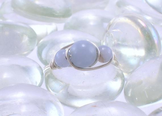 Angelite Sterling Silver Bead Ring - Any Size