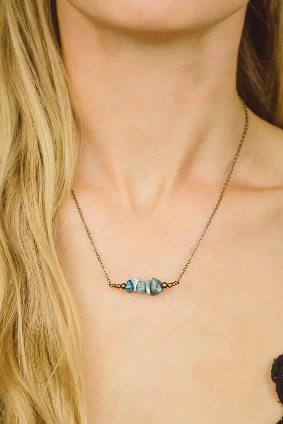 Apatite Gemstone Bar Necklace - Apatite Bead Necklace - Tiny Apatite Necklace - Blue Apatite Faceted Bead Bar Necklace - Gemini Birthstone