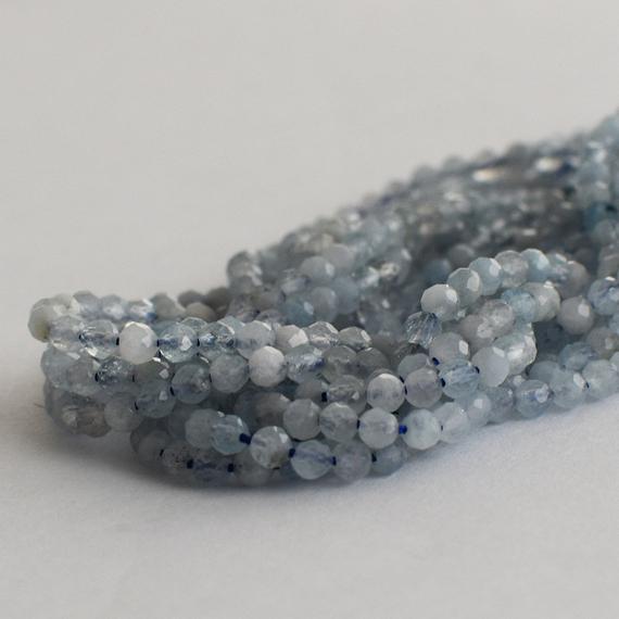 High Quality Grade A Natural Aquamarine Semi-precious Gemstone - Faceted - Round Beads - 2mm - 15" Strand