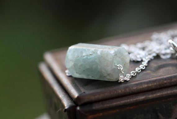 Aquamarine Necklace - Beaded Gemstone - Sterling Silver Jewelry - Minimalist Jewelry - Crystal Necklace