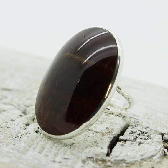 Huge Aragonite Stone Ring Oval Shape Cabochon Coffee Candies Color Stone Set On 925e Sterling Silver Oval Ring With Great Quality Stone