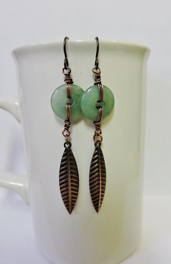 Aventurine Rings With Antique Copper Feathers