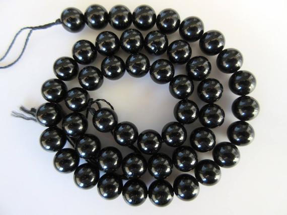 Natural Gemstone Black Tourmaline Round Beads For Jewellery Making 15" Big Hole 
