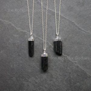 Black Tourmaline Necklace, Mens Tourmaline Necklace, Raw Tourmaline Pendant, Mens Jewelry, Silver Tourmaline Necklace, Sterling Silver Chain | Natural genuine Array jewelry. Buy handcrafted artisan men's jewelry, gifts for men.  Unique handmade mens fashion accessories. #jewelry #beadedjewelry #beadedjewelry #shopping #gift #handmadejewelry #jewelry #affiliate #ad