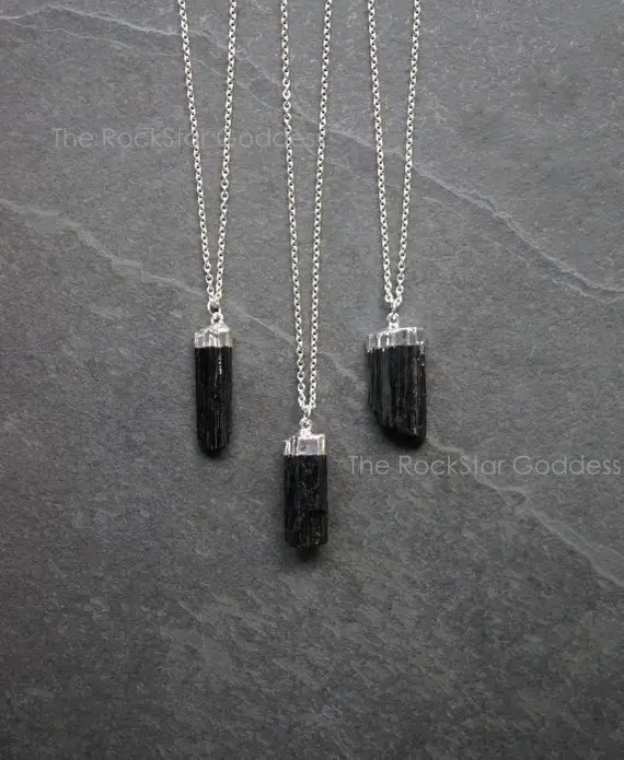 Black Tourmaline Necklace, Mens Tourmaline Necklace, Raw Tourmaline Pendant, Mens Jewelry, Silver Tourmaline Necklace, Sterling Silver Chain