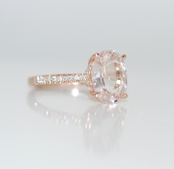 Blake Lively Ring. White Sapphire Engagement Ring. Oval Cut 14k Rose Gold Diamond Ring White Sapphire Ring