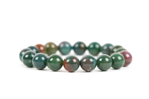 Bloodstone Bracelet, Heliotrope Stretch 10mm Beads Statement Bracelet, Handmade Gemstone Jewelry