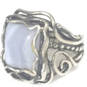 Shop Blue Lace Agate Rings! Blue Lace Agate Ring Size 5 Plus Israeli Ring Size 5 Women Ring Size 5 Wire Wrapped Ring Sterling Silver Ring Boho Ring Size 5 Agate Ring | Natural genuine Blue Lace Agate rings, simple unique handcrafted gemstone rings. #rings #jewelry #shopping #gift #handmade #fashion #style #affiliate #ad