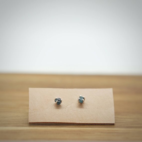 Raw Diamond Earrings In Sterling Silver-raw Stone Earrings-simple Blue Diamond Earrings-april Birthstone Earrings-rough Diamond Earrings
