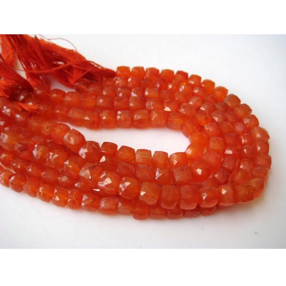 7mm Carnelian Faceted Box Beads, Carnelian Faceted Cubes, Carnelian Cubes For Jewelry (4in To 8in Options)
