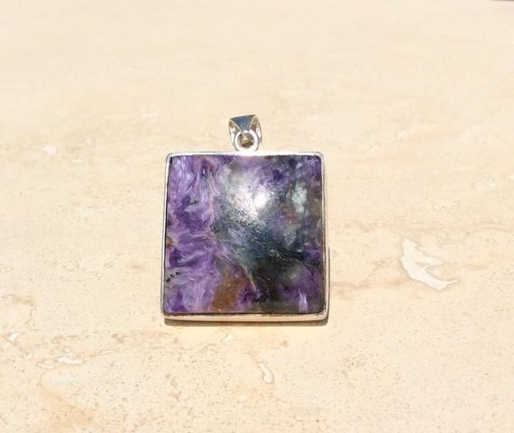 Purple Stone Silver Pendant, Large Charoite Gemstone Pendant, Gemstone Necklace, Gift For Her