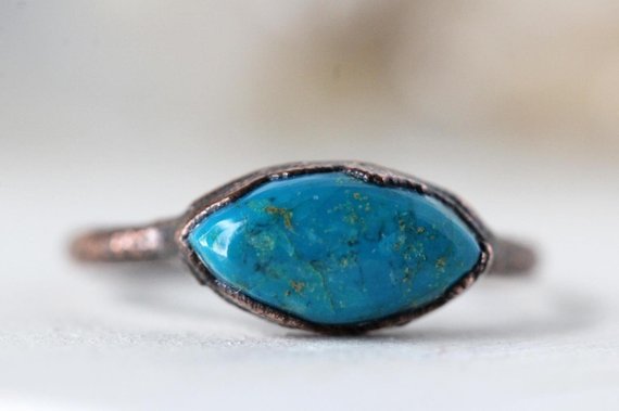 Chrysocolla Ring - Blue Stone Stacking Ring - Crystal Ring - Bright Blue Stone - Goddess Stone