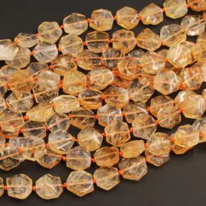 Golden Citrine Hexagon Octagon Bead Geometric Cut Large Nugget Freeform Natural Gemstone Flat thin Slice Super Gemmy 18mm 15.5" Strand | Natural genuine chip Citrine beads for beading and jewelry making.  #jewelry #beads #beadedjewelry #diyjewelry #jewelrymaking #beadstore #beading #affiliate #ad