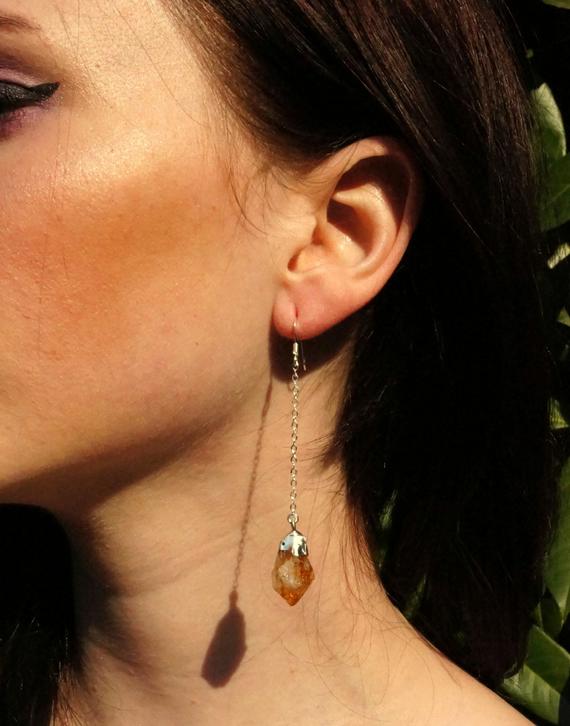 Citrine Earring, Raw Citrine Earring, Silver Citrine Earring, Raw Crystal Earrings, Gold Citrine Earring, November Birthstone