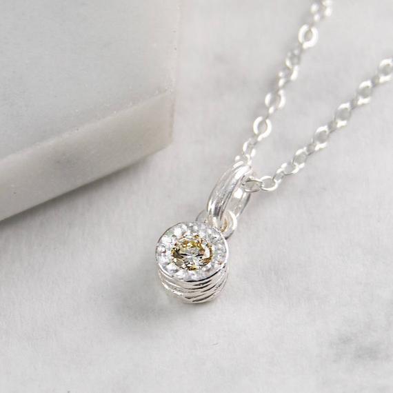 Diamond Necklace, Silver Necklace, Solitaire Diamond Pendant, Genuine Diamond Jewelry, Fine Pendant Necklace, Real Diamond, Gift For Her