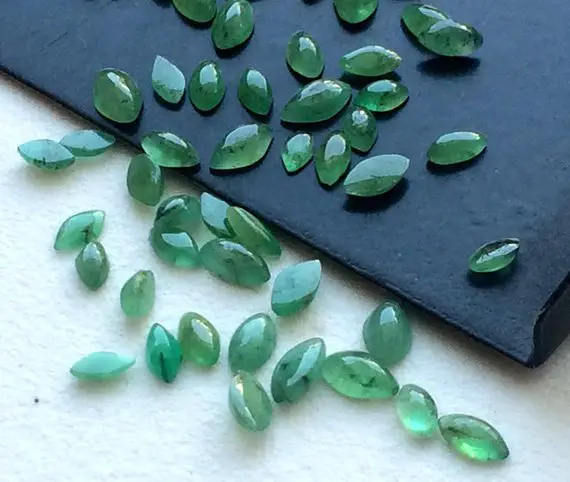 1.5x3-3x5mm Emerald Marquise Cabochons, Natural Emerald Plain Marquise Flat Back Cabochons For Jewelry (1ct To 10ct Options) - Ausph14