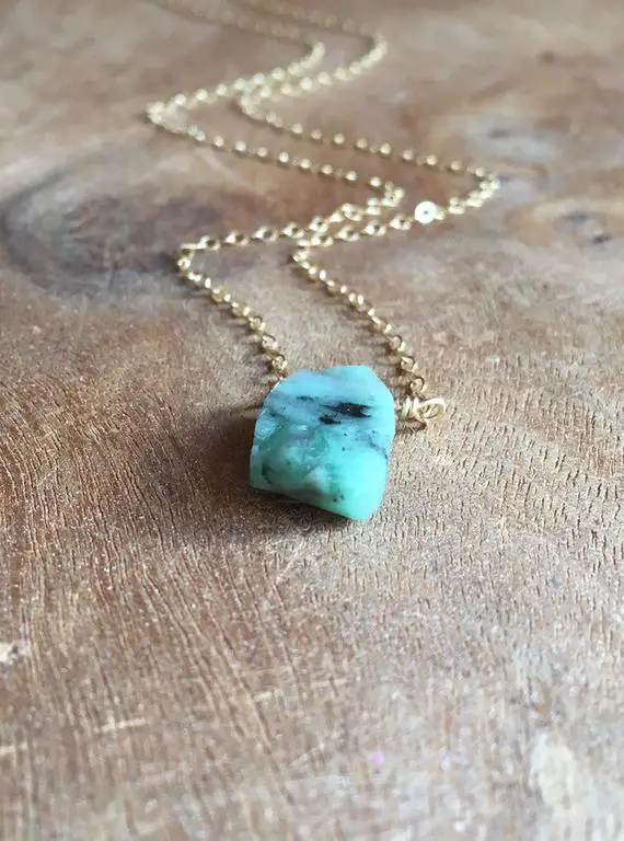Raw Emerald Necklace Gold, Raw Silver Emerald Necklace, Crystal Necklace, Natural Emerald Necklace, May Birthstone Necklace For Women