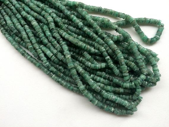 6mm Emerald Tyre Beads, Emerald Spacer Beads, Emerald Wheel For Necklace, Emerlad Plain Wheel Beads (8in To 16in Options) - Aga8